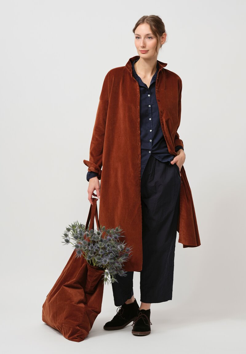 Album di Famiglia Cotton Velvet Long Shirt Dress in Rust Brown	