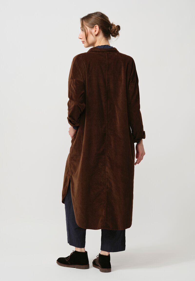 Album di Famiglia Cotton Velvet Long Shirt Dress in Coffee Brown	