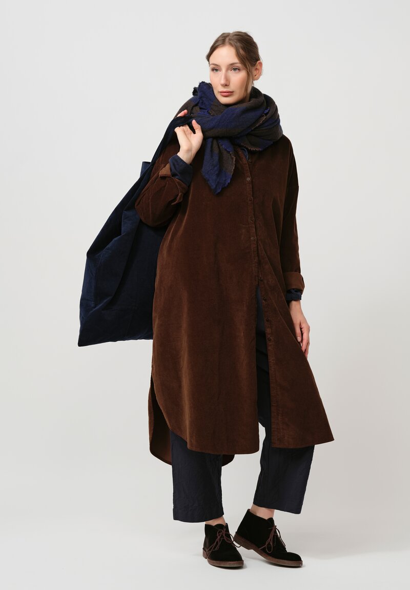 Album di Famiglia Cotton Velvet Long Shirt Dress in Coffee Brown	