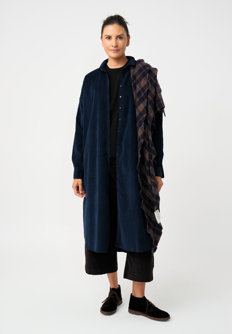 Album di Famiglia Cotton Velvet Long Shirt Dress in Ink Blue