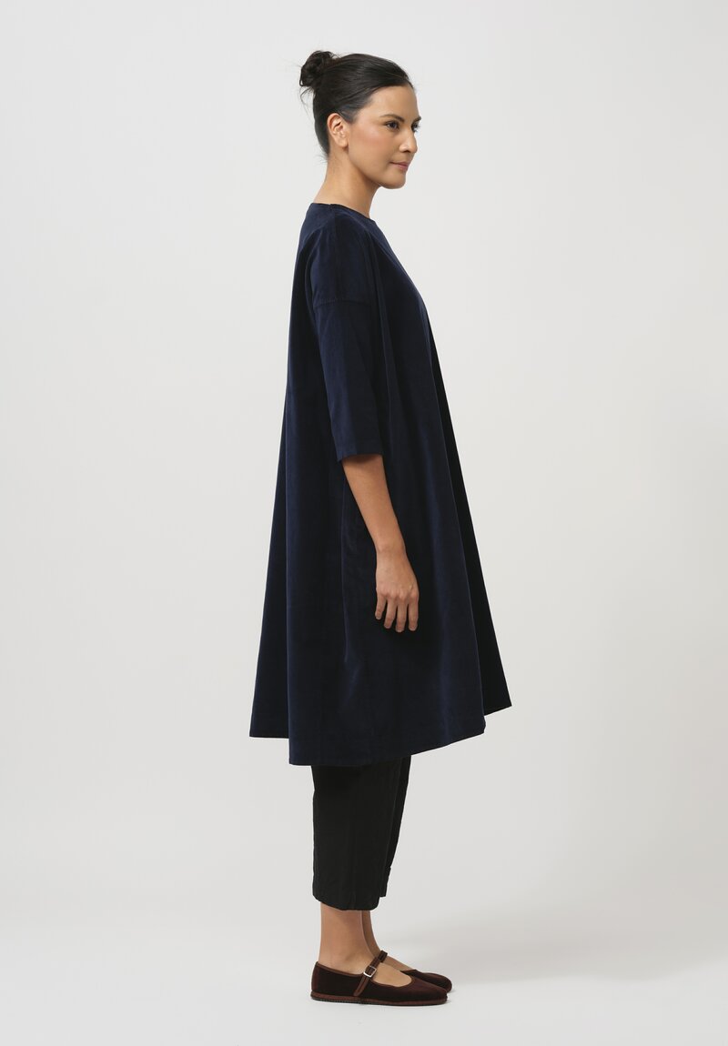 Album di Famiglia Cotton Velvet Dress in Ink Blue	