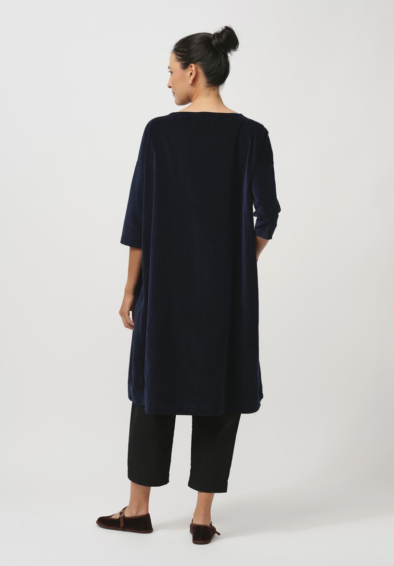 Album di Famiglia Cotton Velvet Dress in Ink Blue	