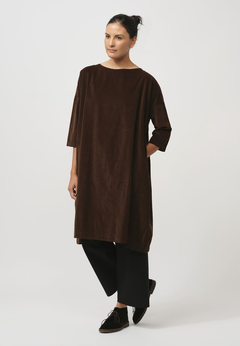 Album di Famiglia Cotton Velvet Dress in Coffee Brown	