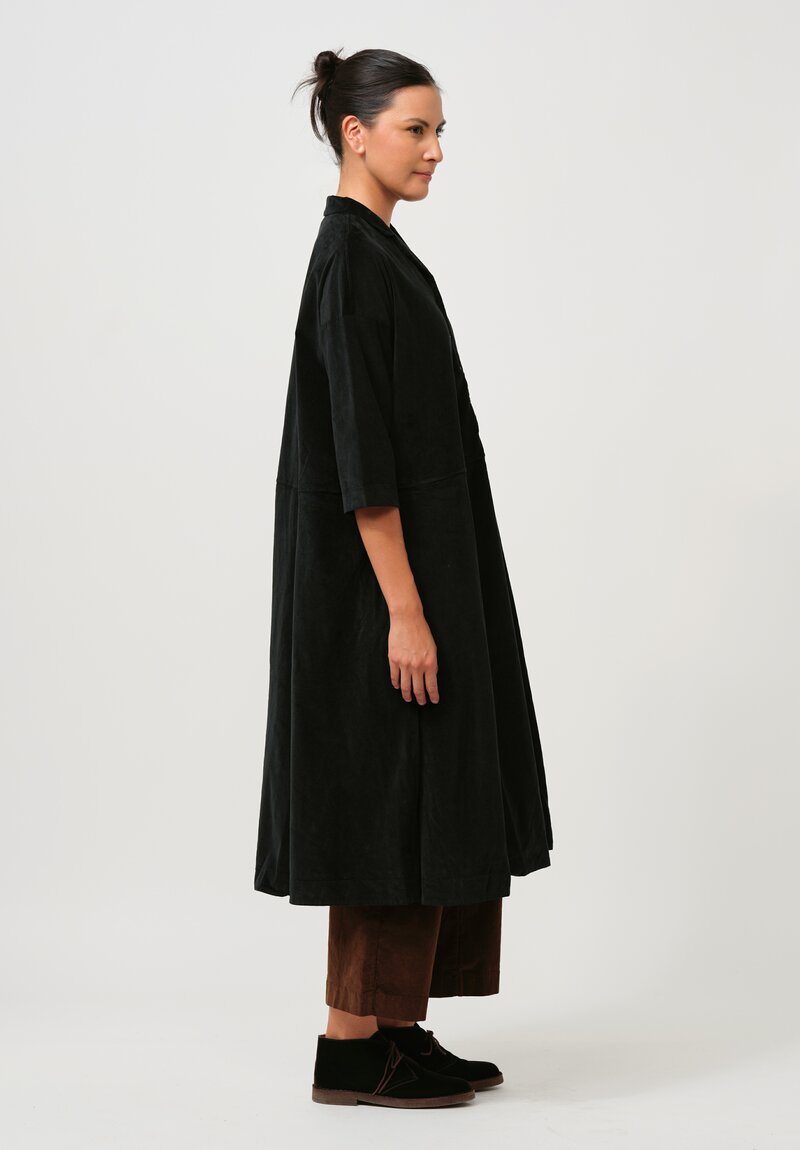 Album di Famiglia Cotton Velvet Collared V Dress in Black	