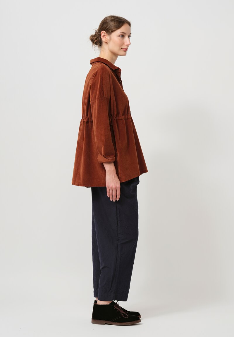 Album di Famiglia Cotton Velvet Collared Drawstring Top in Rust Brown	