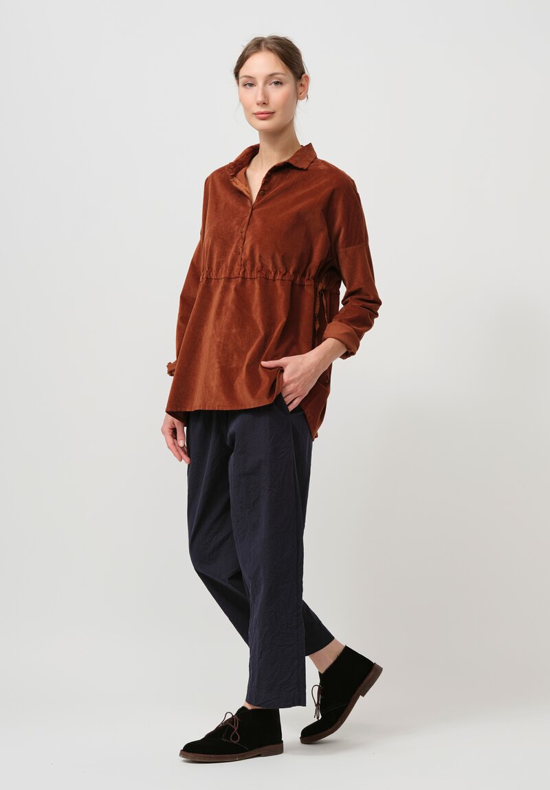 Album di Famiglia Cotton Velvet Collared Drawstring Top in Rust Brown	