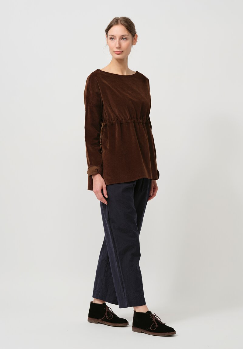 Album di Famiglia Cotton Velvet Drawstring Top in Coffee Brown	