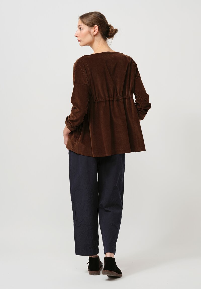 Album di Famiglia Cotton Velvet Drawstring Top in Coffee Brown	