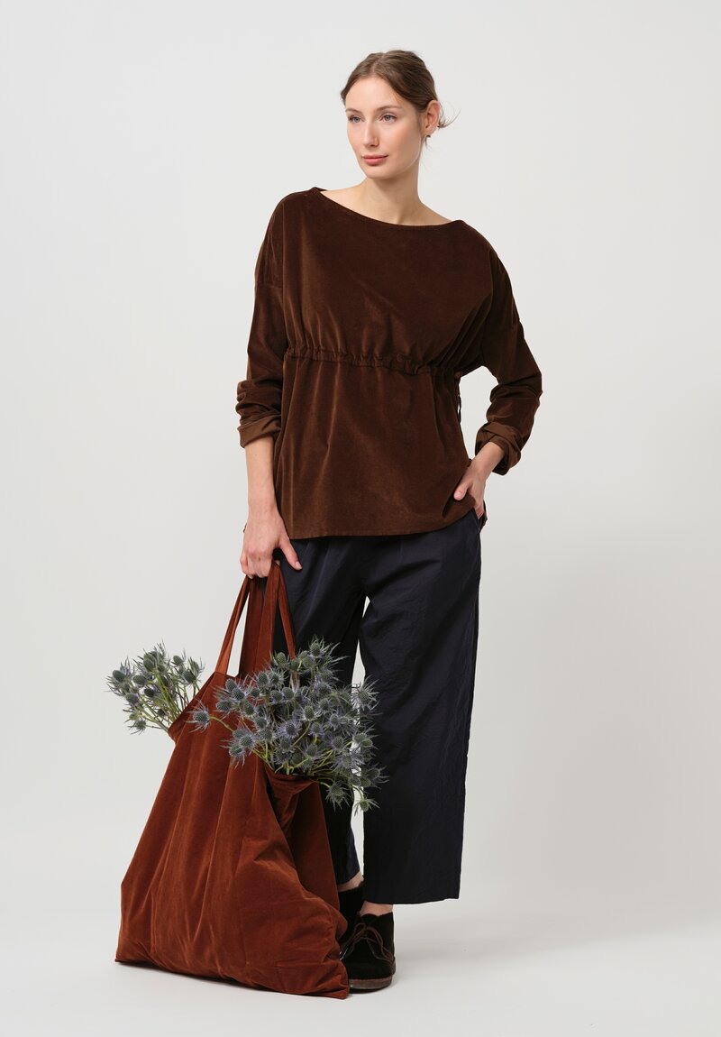 Album di Famiglia Cotton Velvet Drawstring Top in Coffee Brown	