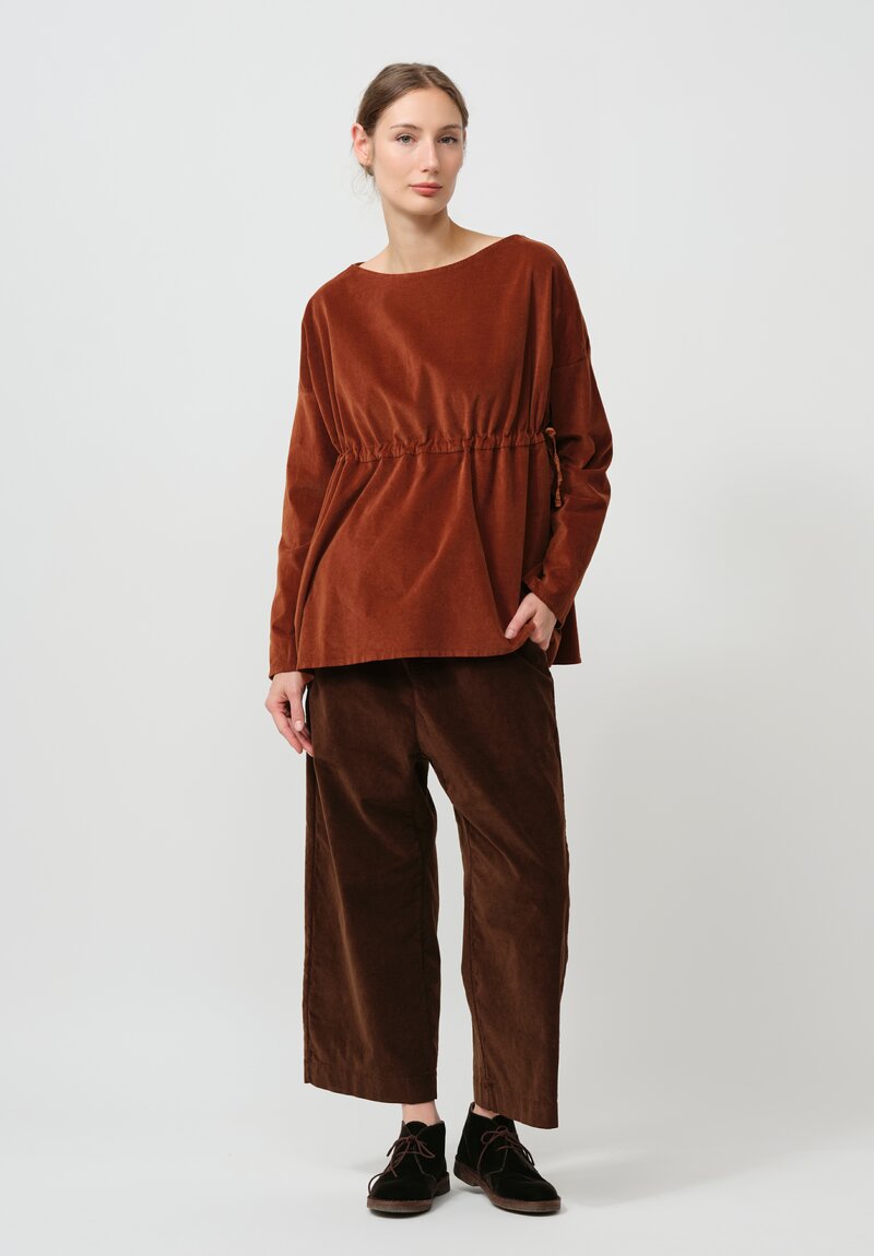 Album di Famiglia Cotton Velvet Drawstring Top in Rust Brown	