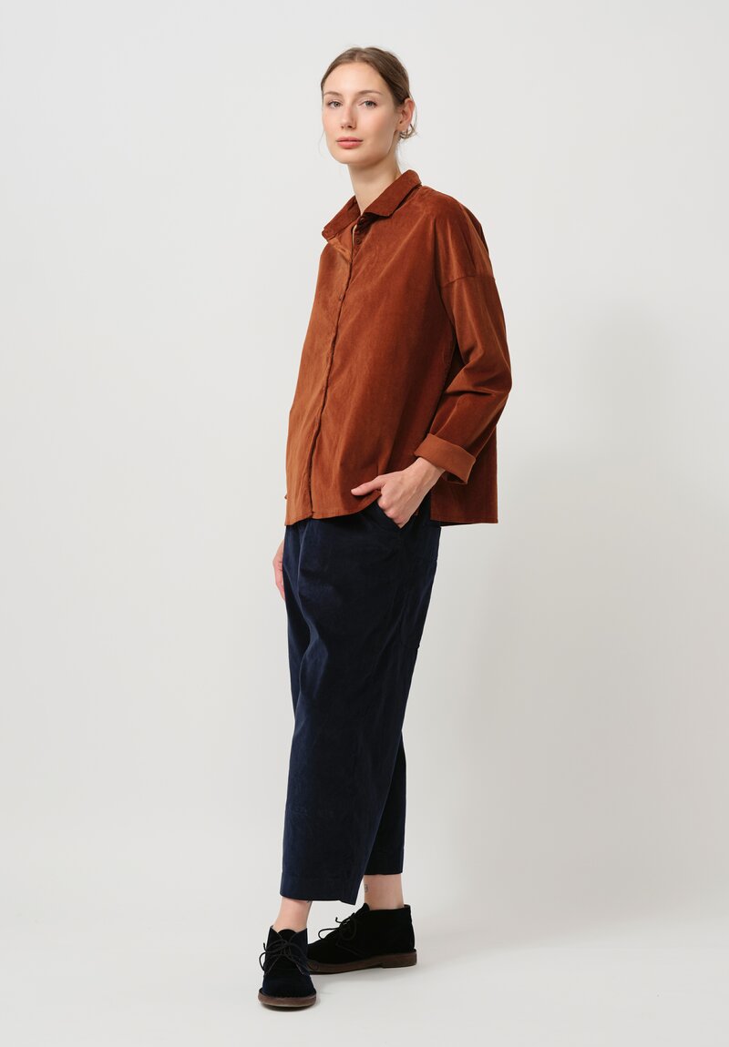 Album di Famiglia Cotton Velvet Short Collar Shirt in Rust Brown	