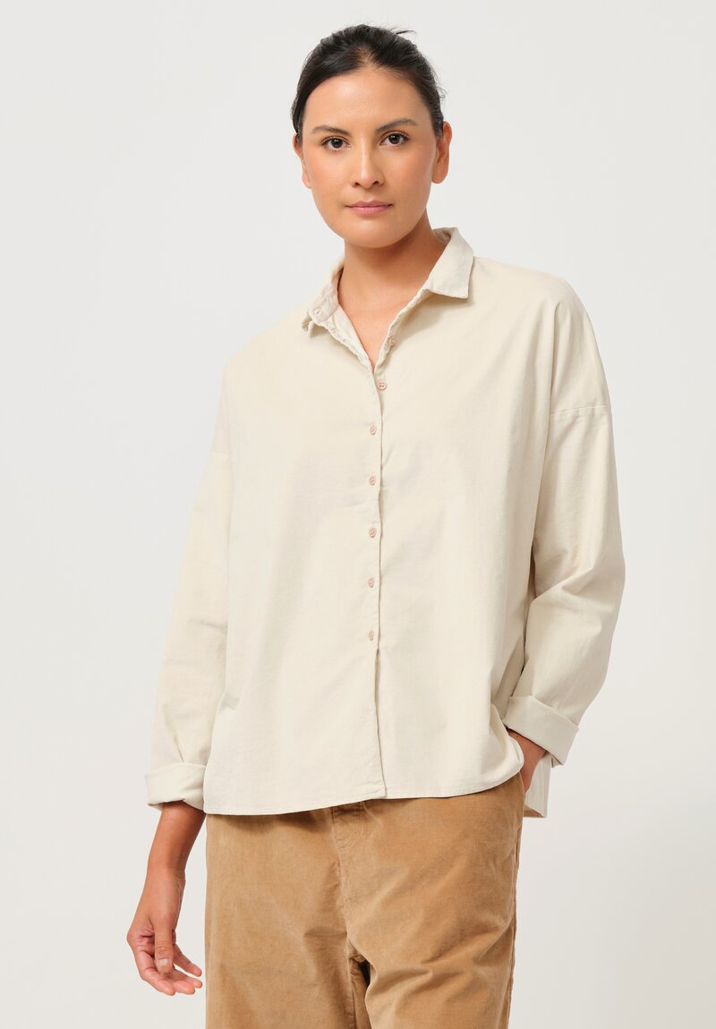 Album di Famiglia Cotton Velvet Short Collar Shirt in Off White	