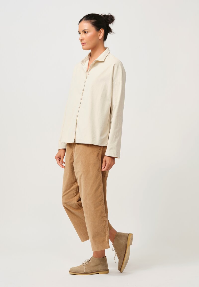 Album di Famiglia Cotton Velvet Short Collar Shirt in Off White	