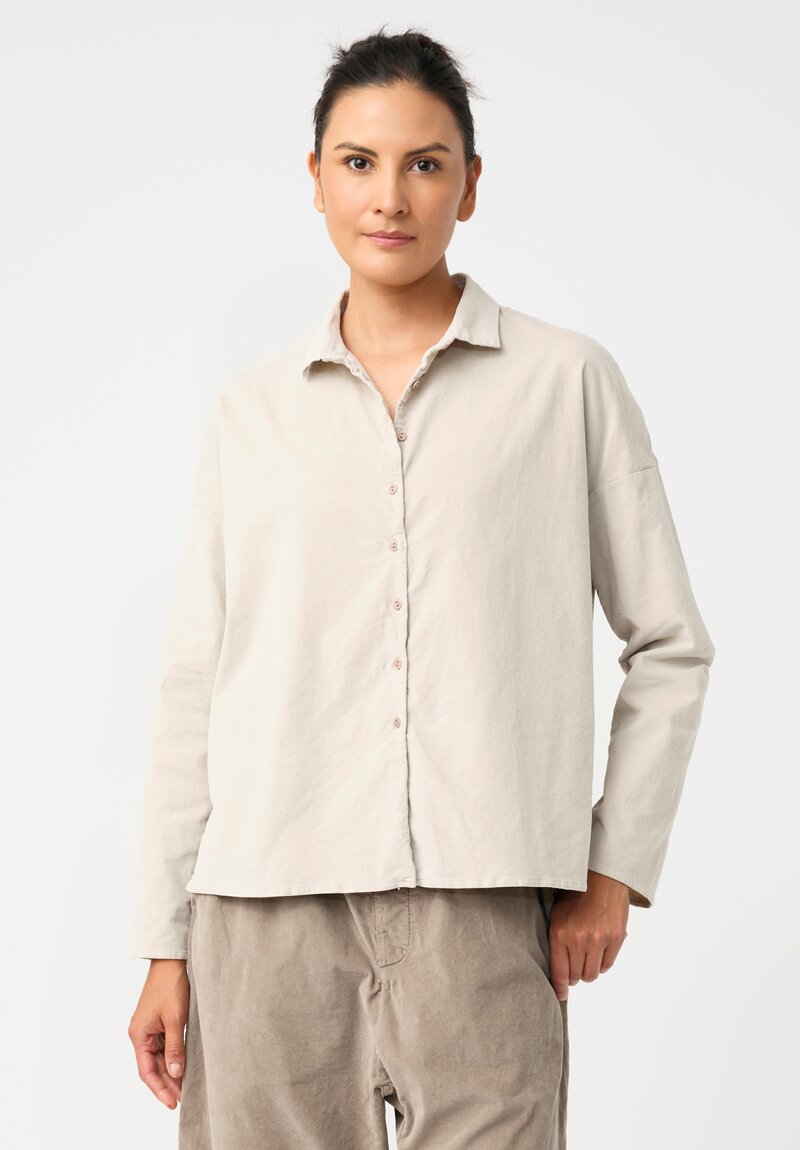 Album di Famiglia Cotton Velvet Short Collar Shirt in Fog Grey