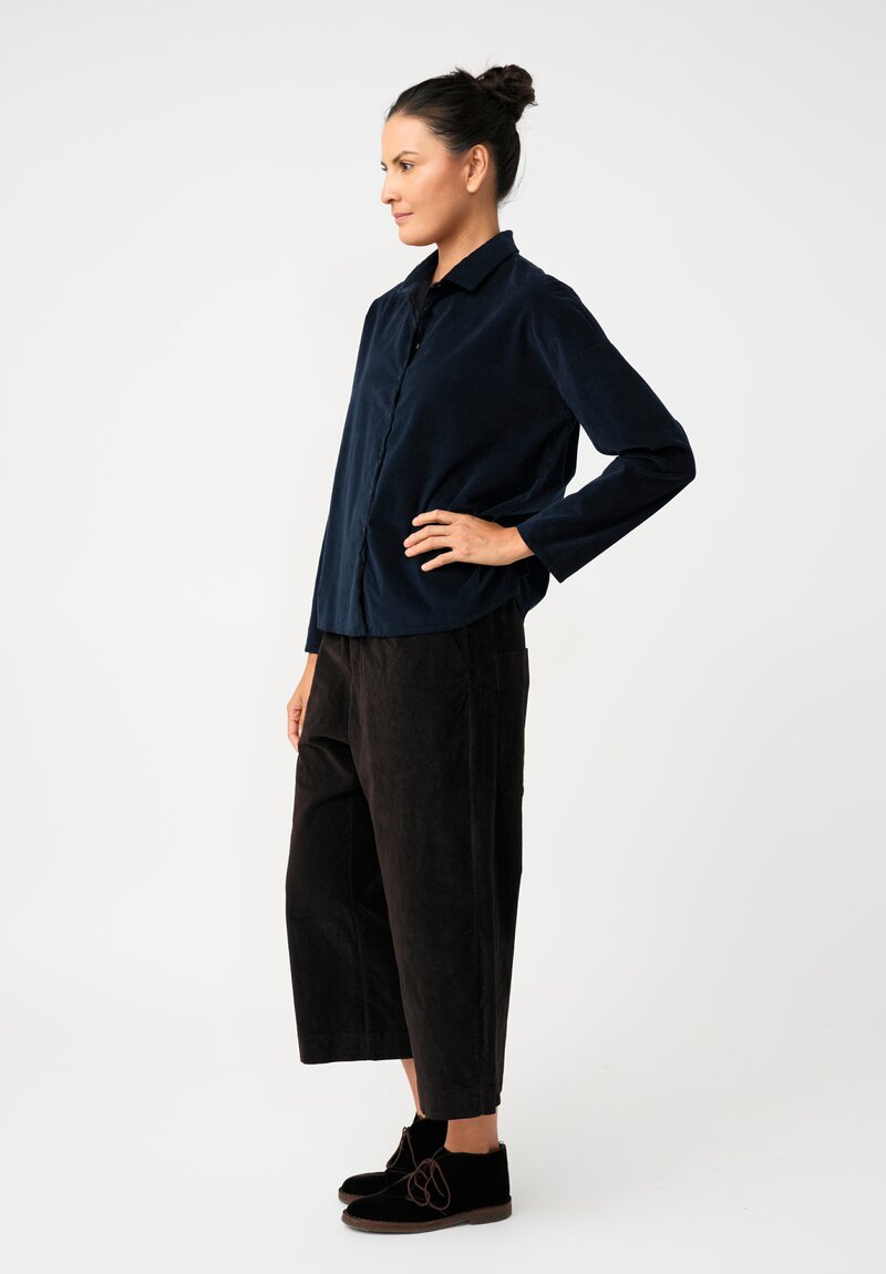 Album di Famiglia Cotton Velvet Short Collar Shirt in Ink Blue