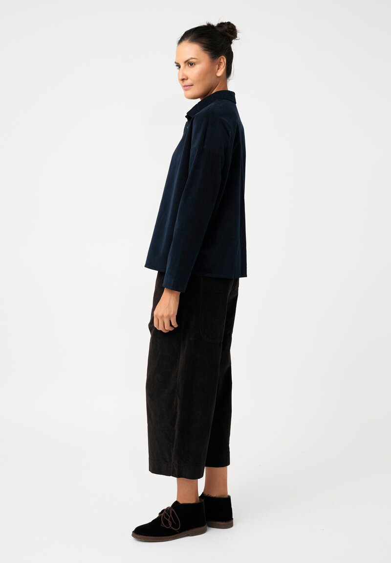 Album di Famiglia Cotton Velvet Short Collar Shirt in Ink Blue