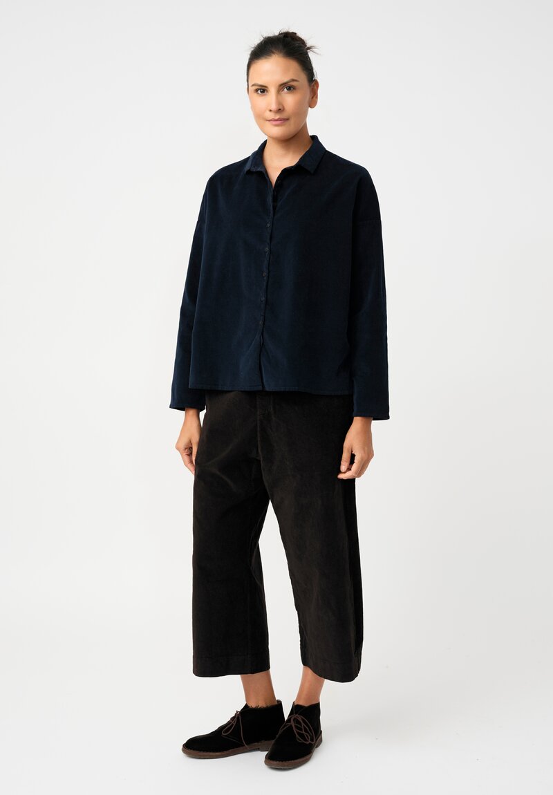 Album di Famiglia Cotton Velvet Short Collar Shirt in Ink Blue