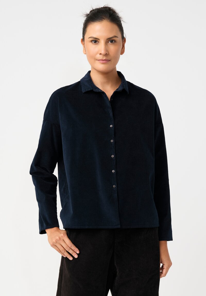 Album di Famiglia Cotton Velvet Short Collar Shirt in Ink Blue