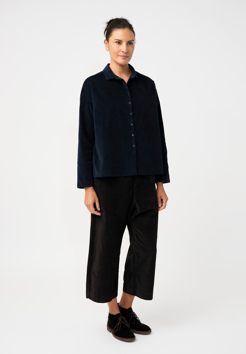 Album di Famiglia Cotton Velvet Short Collar Shirt in Ink Blue