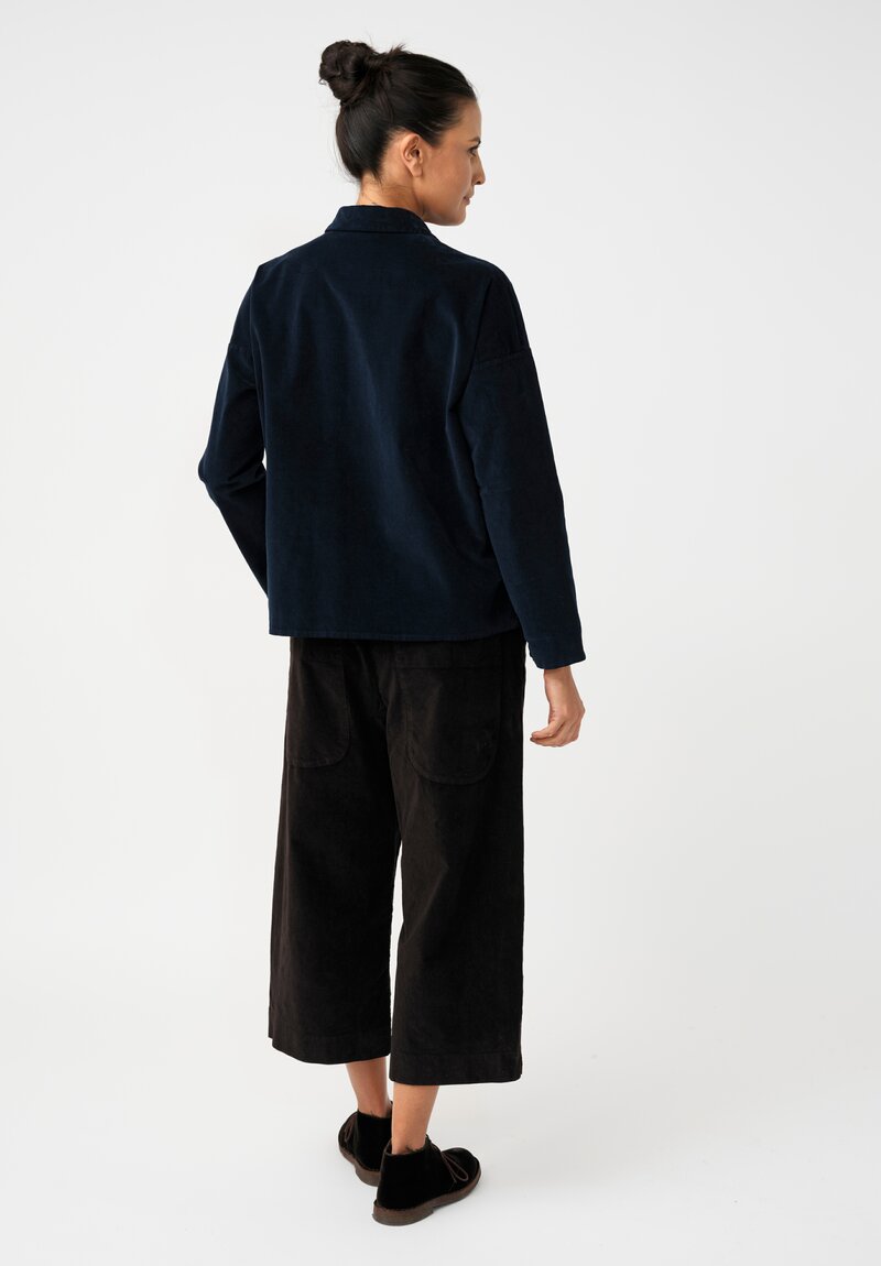 Album di Famiglia Cotton Velvet Short Collar Shirt in Ink Blue