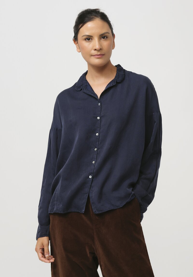 Album di Famiglia Silk & Cotton Short Collar Shirt in Ink Blue	