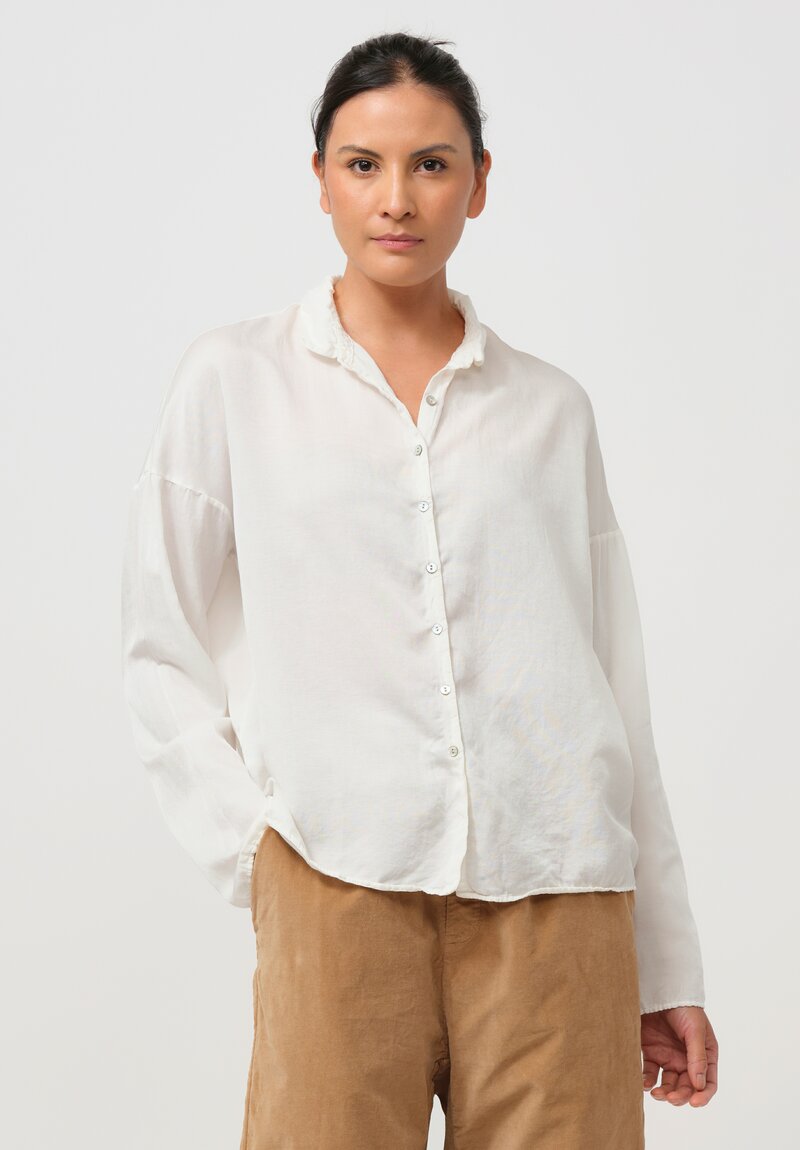 Album di Famiglia Silk & Cotton Short Collar Shirt in Milk White	