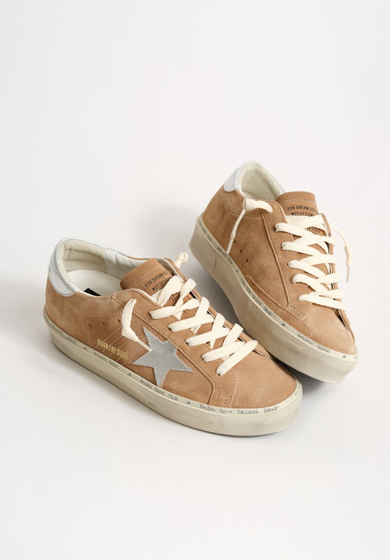 Golden Goose Hi Star Suede Sneaker in Tobacco Tan & Silver Star	