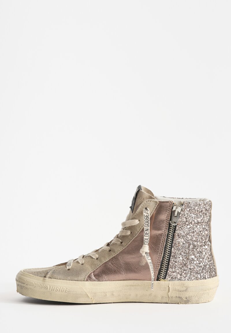 Golden Goose Glitter & Suede Slide Wave Sneaker in Silver, Taupe & Red Wine Star	