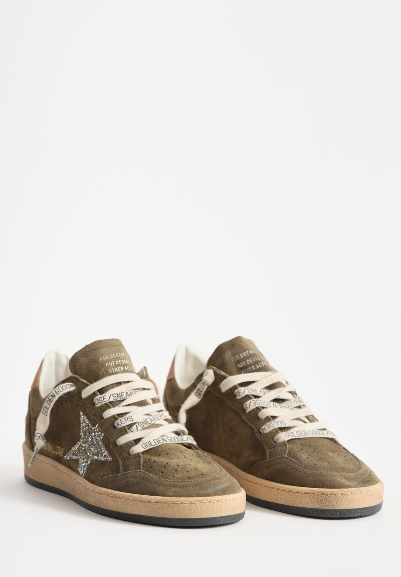 Golden Goose Suede Ball Star Shoe in Olive & Platinum Star	