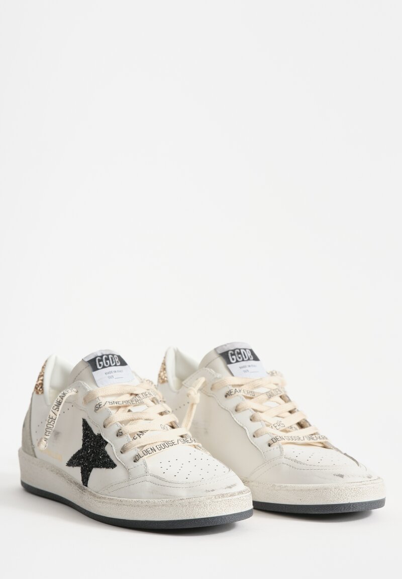 Golden Goose Ball Star Shoe in Gold & Black Glitter	