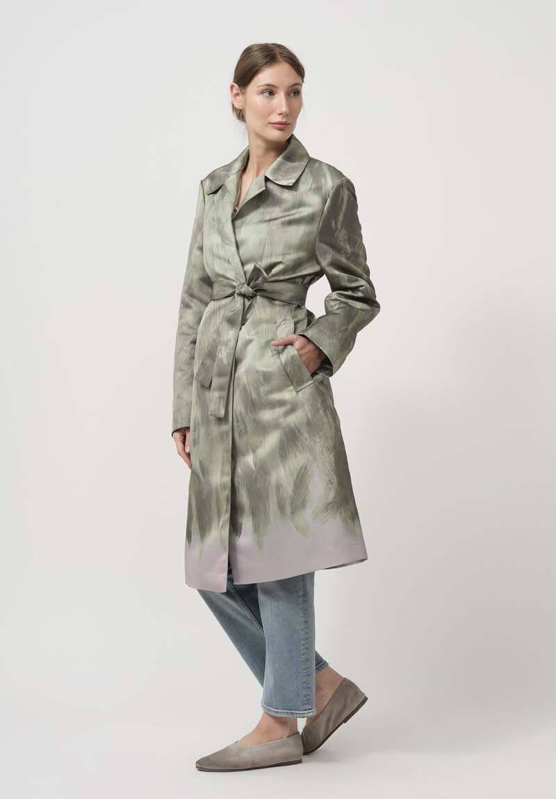 Dries Van Noten Roltas Brush Strokes Coat in Green & Mauve	