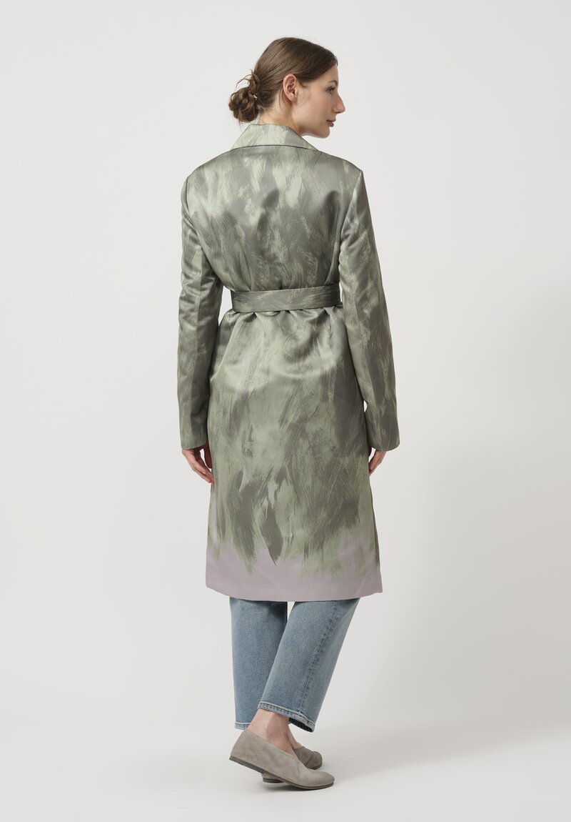 Dries Van Noten Roltas Brush Strokes Coat in Green & Mauve	