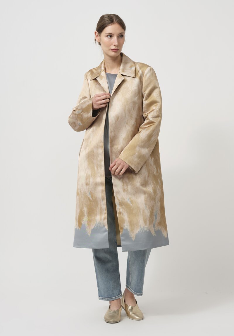 Dries Van Noten Roltas Brush Strokes Coat in Gold & Green	