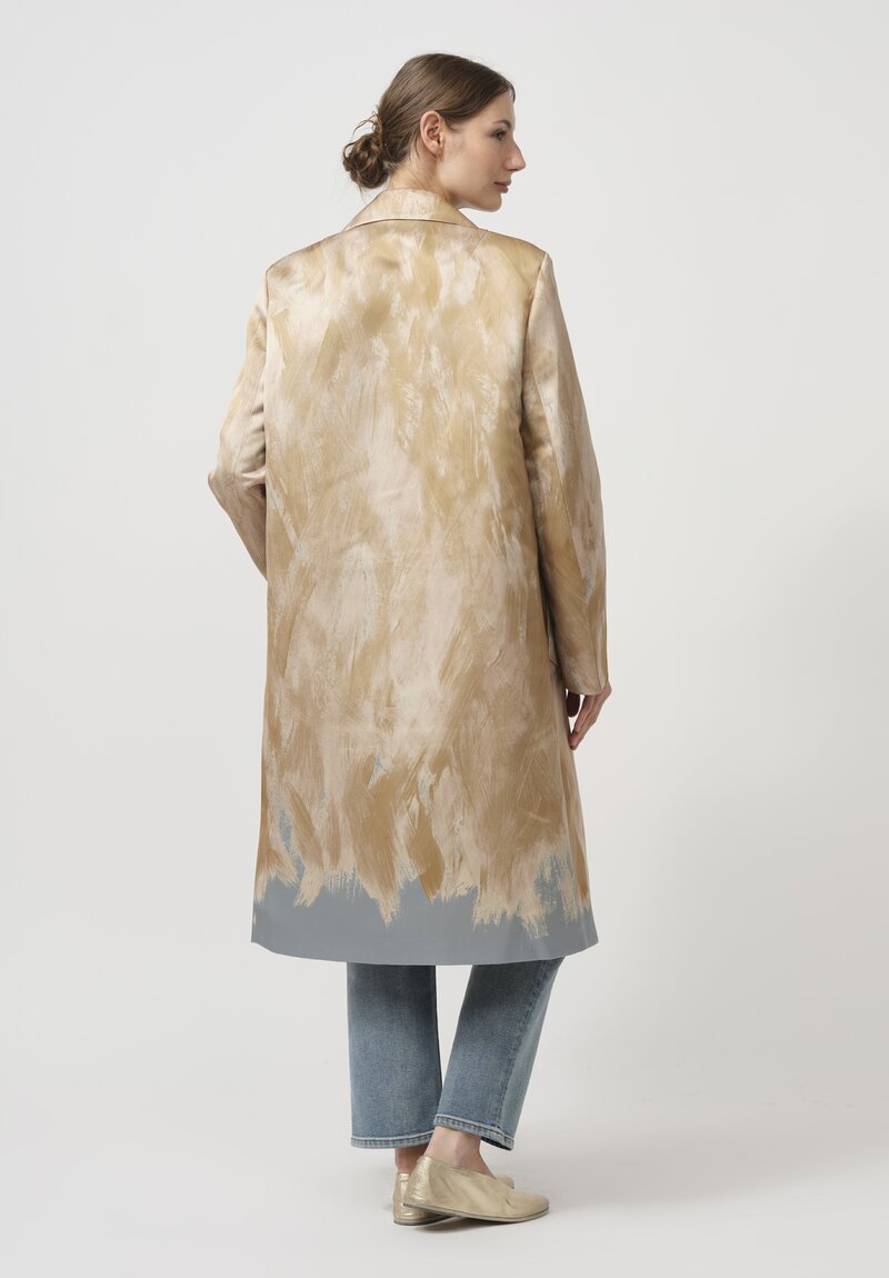 Dries Van Noten Roltas Brush Strokes Coat in Gold & Green	