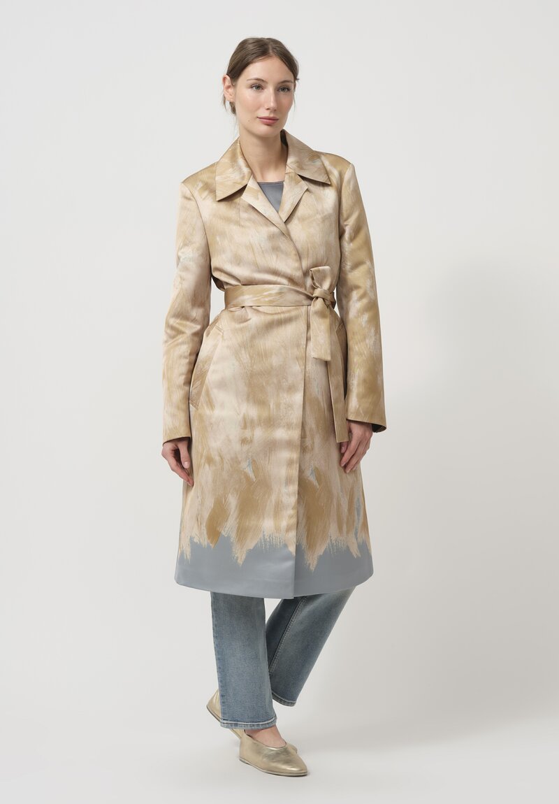 Dries Van Noten Roltas Brush Strokes Coat in Gold & Green	