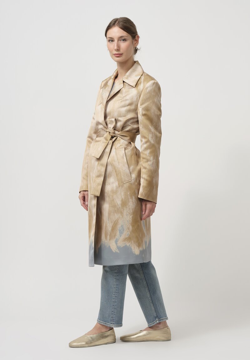 Dries Van Noten Roltas Brush Strokes Coat in Gold & Green	