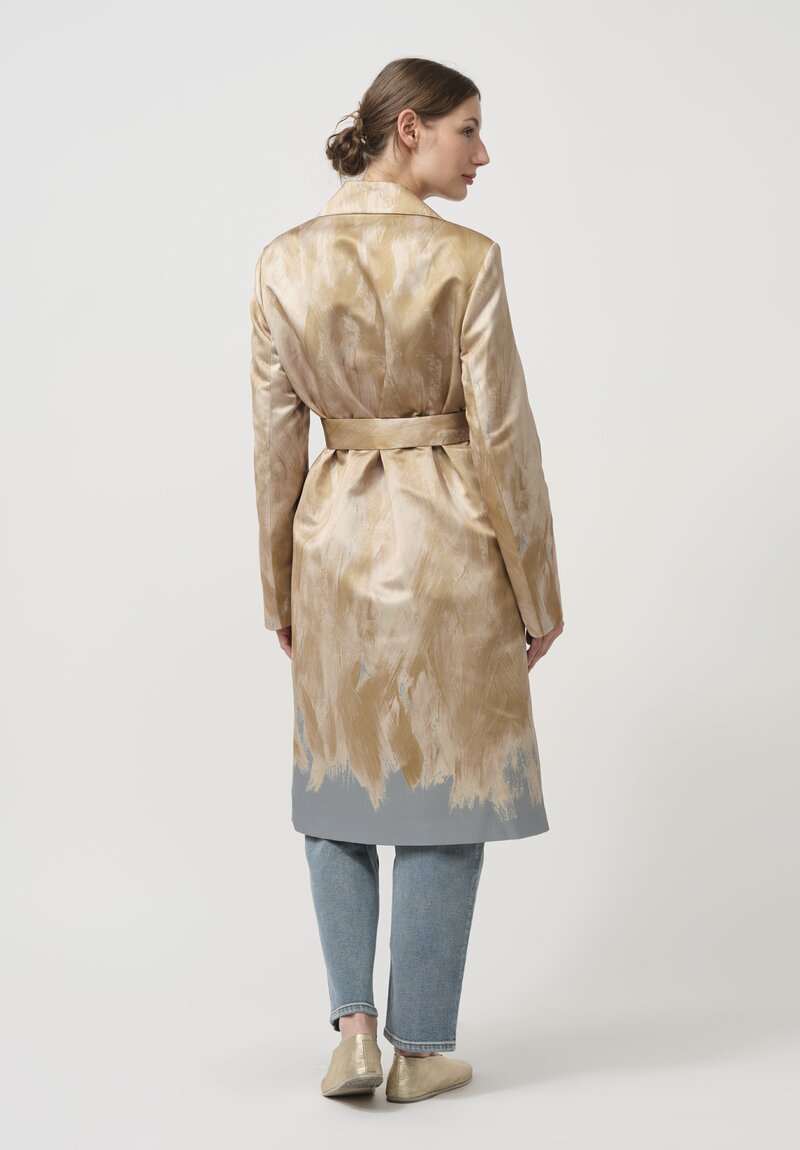 Dries Van Noten Roltas Brush Strokes Coat in Gold & Green	