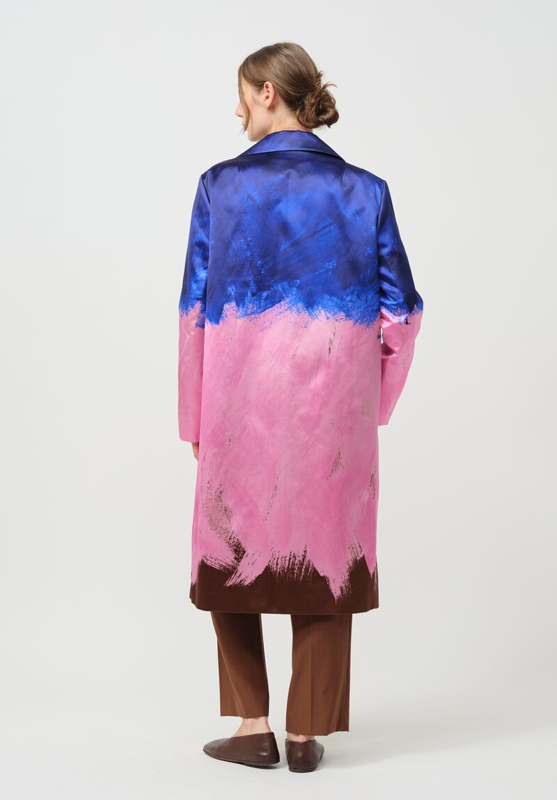 Dries Van Noten Cotton & Silk Brush Strokes Roltas Coat in Blue & Pink	