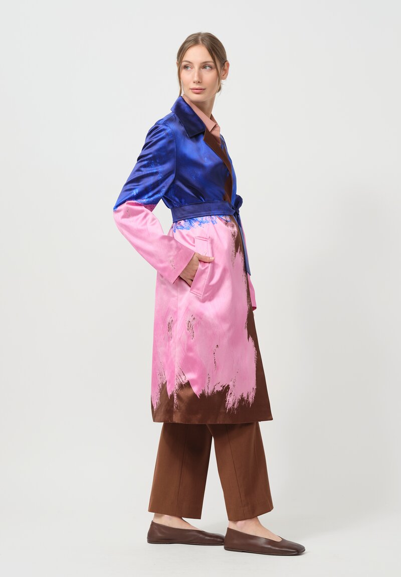 Dries Van Noten Cotton & Silk Brush Strokes Roltas Coat in Blue & Pink	