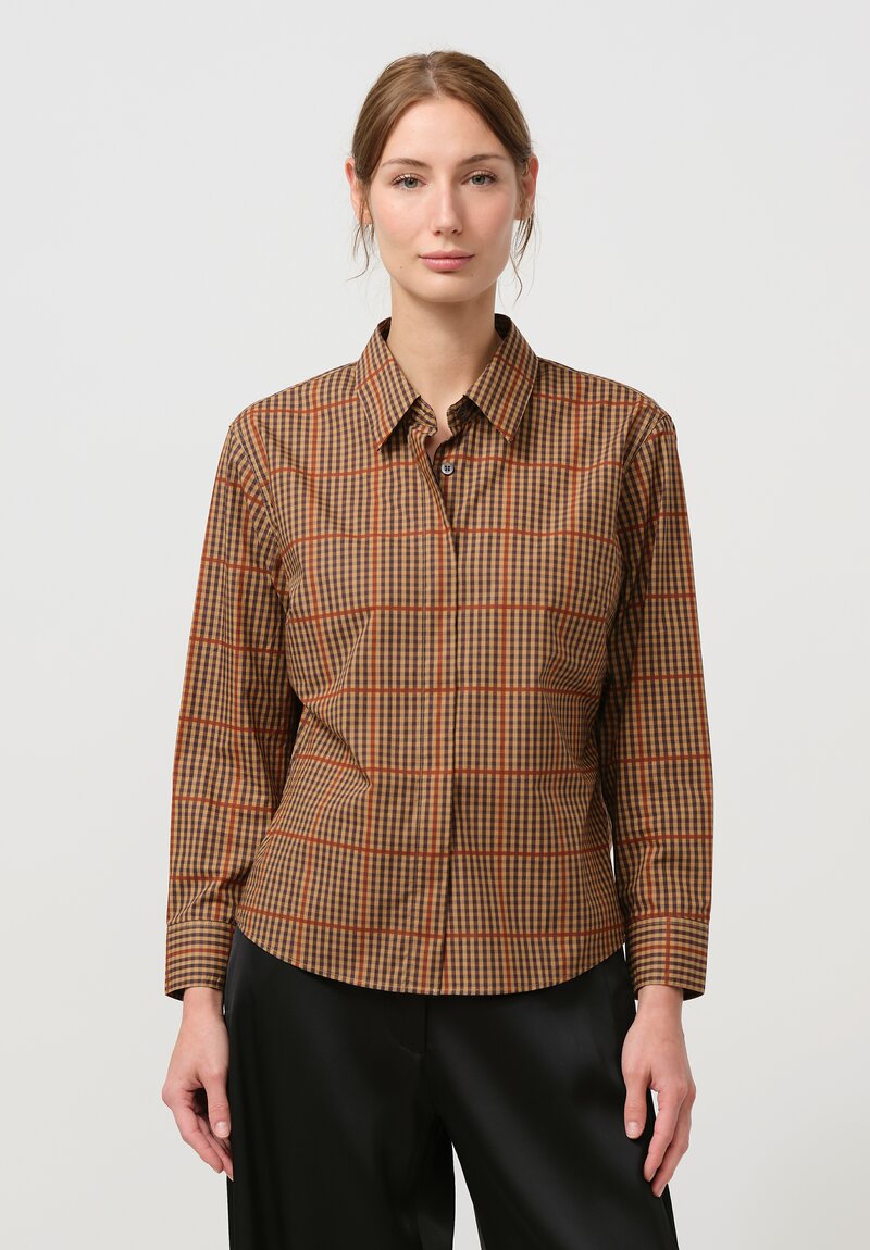 Dries Van Noten Cotton Clavini Shirt in Plaid Rust & Brown	