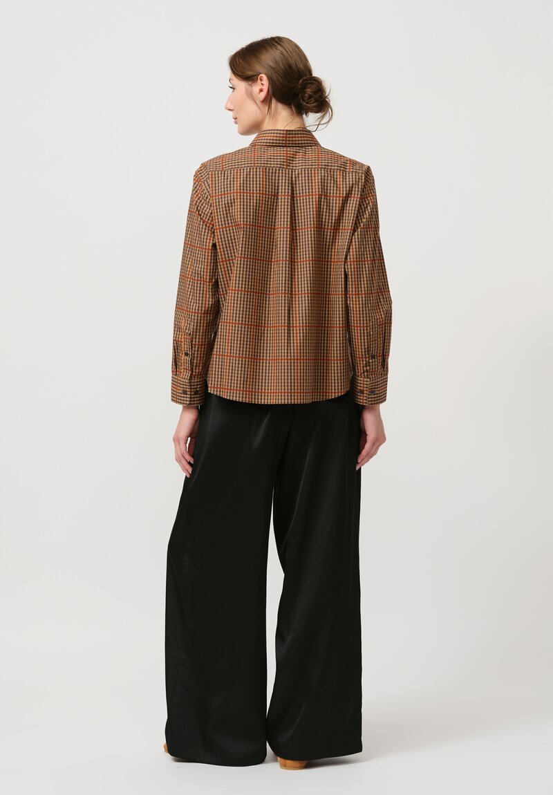 Dries Van Noten Cotton Clavini Shirt in Plaid Rust & Brown	