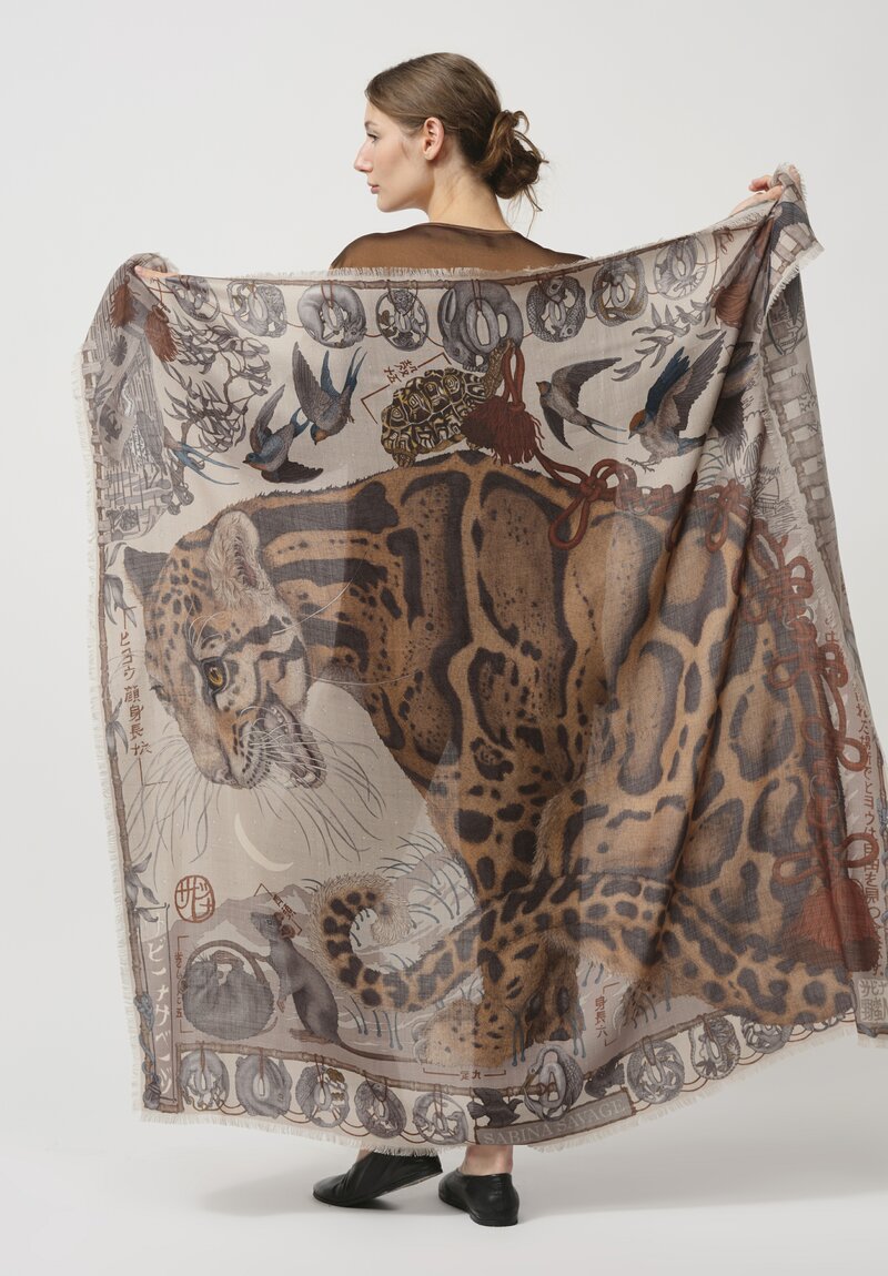 Sabina Savage Wool & Silk The Lunar Leopard Square Scarf in Champagne Soot	