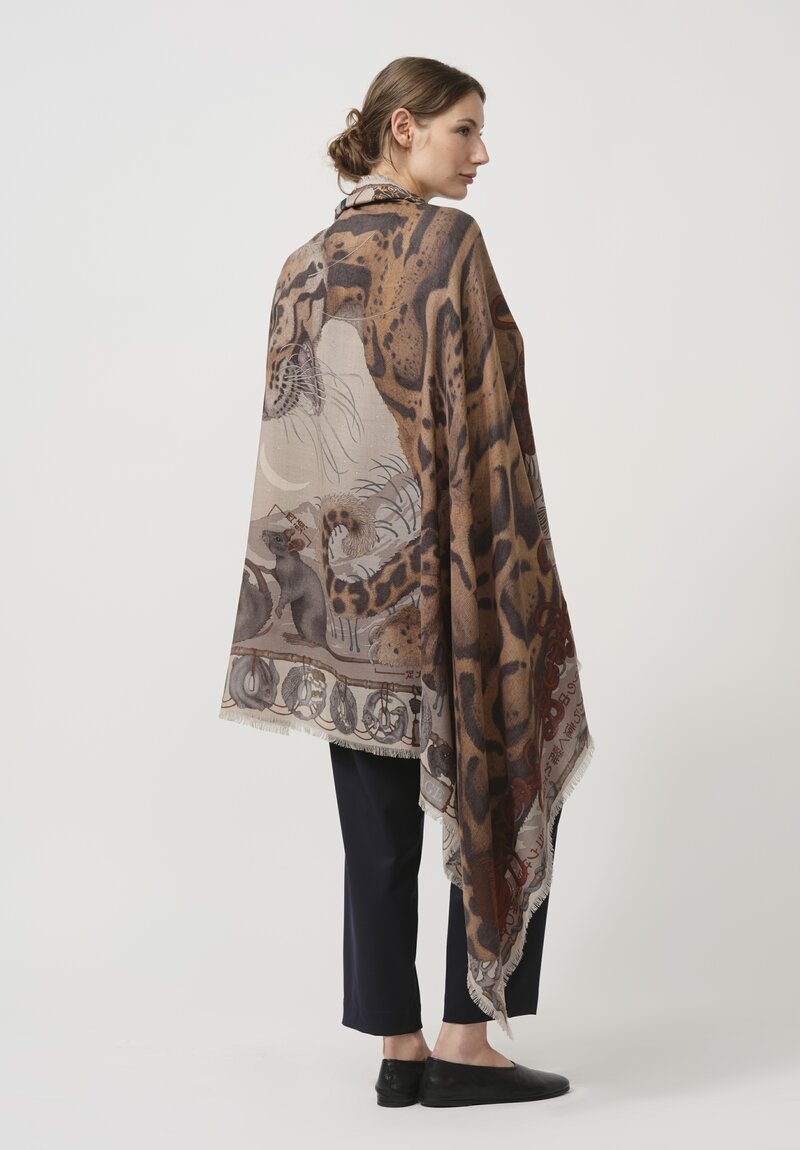 Sabina Savage Wool & Silk The Lunar Leopard Square Scarf in Champagne Soot	