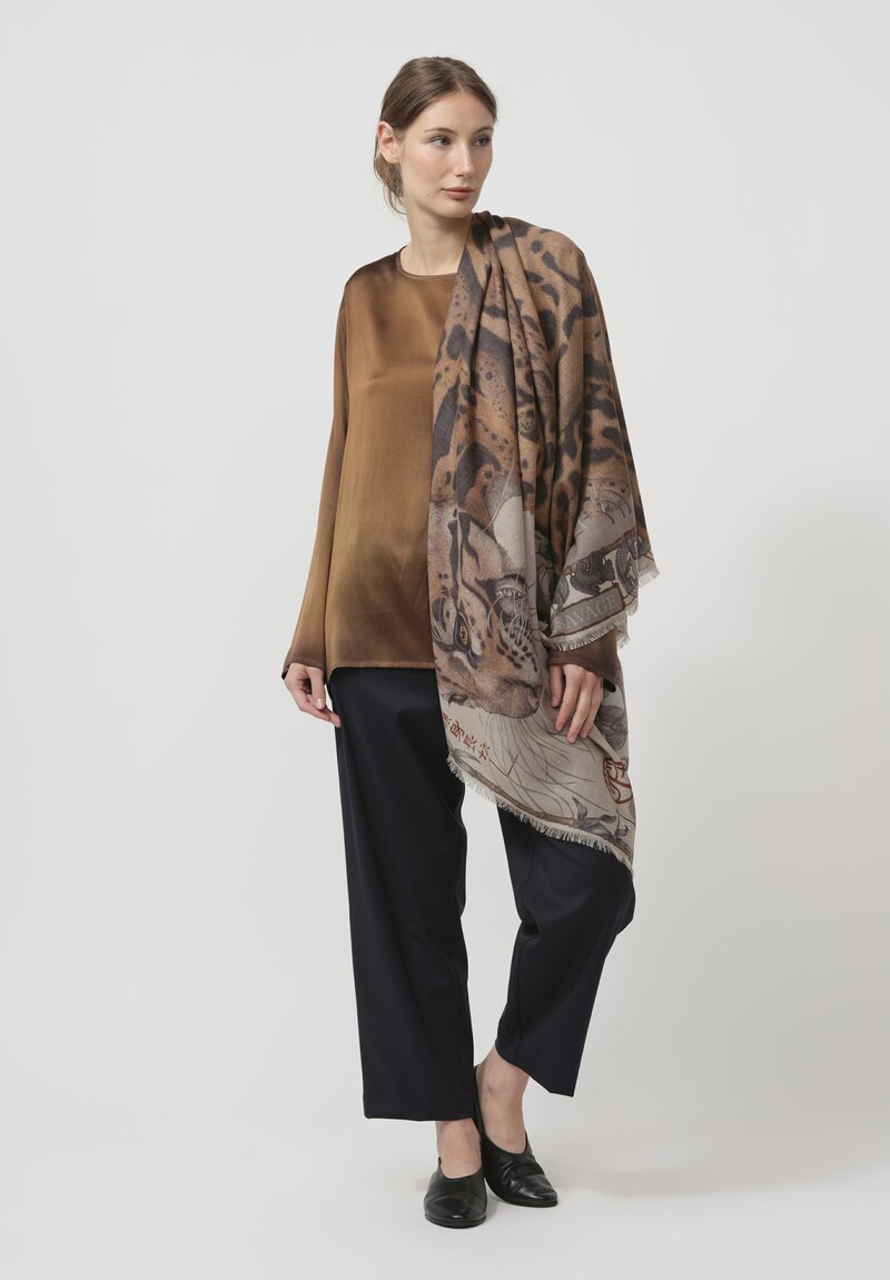 Sabina Savage Wool & Silk The Lunar Leopard Square Scarf in Champagne Soot	