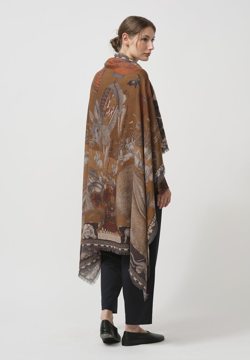 Sabina Savage Wool & Silk The Floating Rabbits Square Scarf in Cinnamon Sienna	