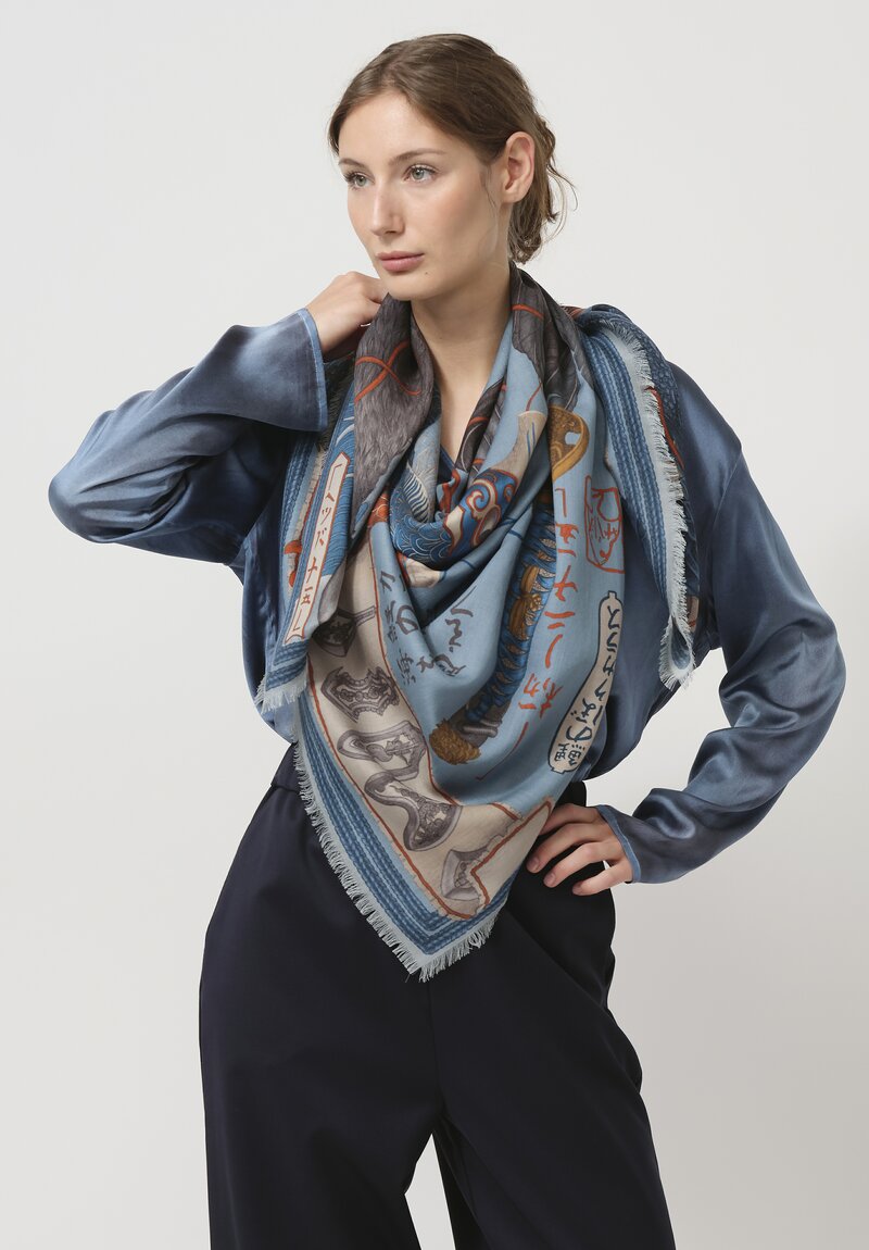 Sabina Savage Wool & Silk Koinobori Karasu Square Scarf in River Rain	