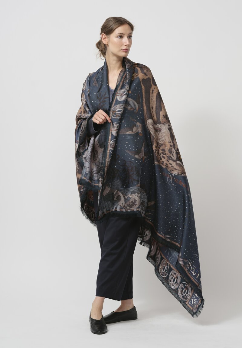 Sabina Savage Silk Twill The Lunar Leopard Scarf in Winter Flint	