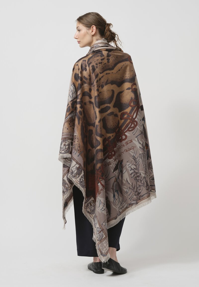 Sabina Savage Silk Twill The Lunar Leopard Scarf in Champagne Soot	