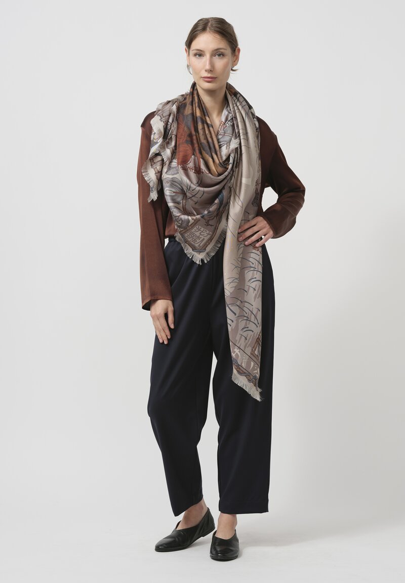 Sabina Savage Silk Twill The Lunar Leopard Scarf in Champagne Soot	