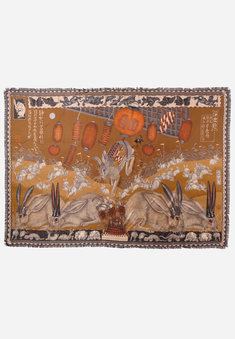 Sabina Savage Silk Twill The Floating Rabbits Scarf in Cinnamon Sienna	